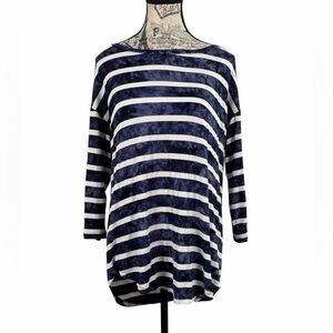 Maurice’s Chic Striped Navy & White High Low Hem Tunic Top Casual Chic Size M